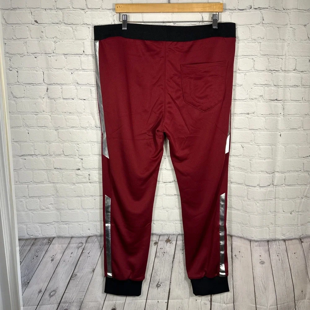 NEW True Religion‎ Mens Oxblood Silver Racer Inspired Joggers Active Bottoms XL